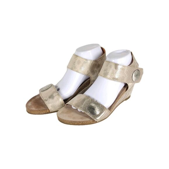 Taos Women’s Carousel2 US10-10,5 Gold Leather Animal Print Wedge Strappy Sandal - Picture 1 of 14